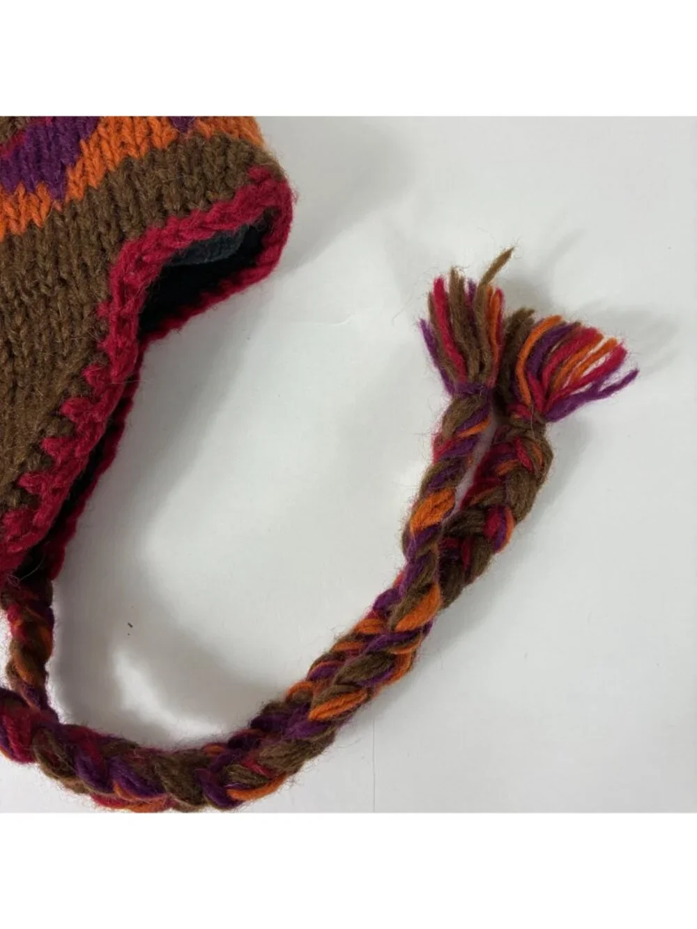 Nepalese 100% Wool Chullo Hat Fleece Lined Ear Flap Boho Hippie Multicolor